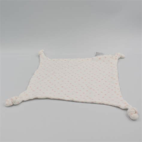 Doudou plat carré blanc pois rose VERTBAUDET