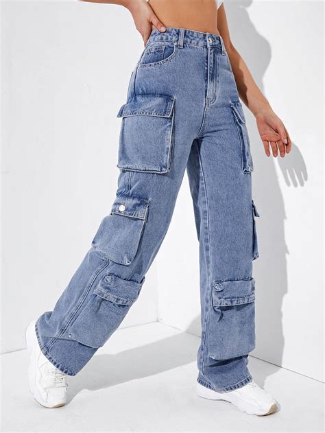 High Waisted Flap Pocket Cargo Jeans Moda De Ropa Pantalones De Moda