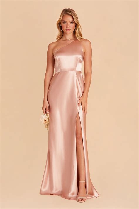 Kira One Shoulder Satin Dress Rose Gold Birdy Grey