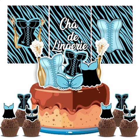Kit Bolinho Chá de Lingerie Azul Arquivo Digital Elo