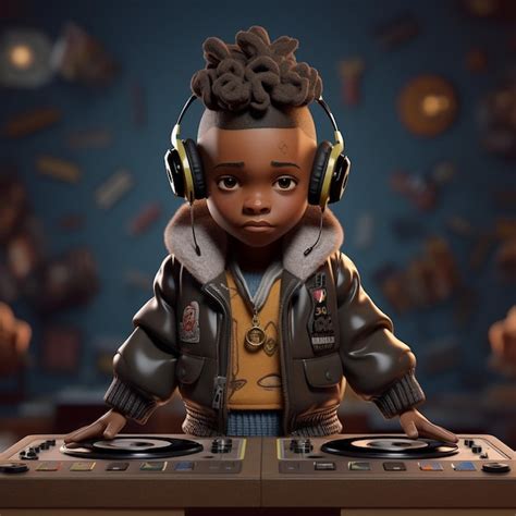 Premium Ai Image A Cartoon Of A Dj Boy With Curly Hair Wearing