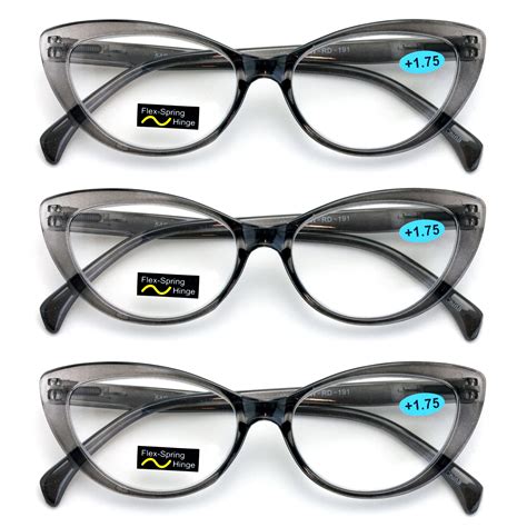 V W E Womens Cat Eye Reading Glasses Clear Gray 3 Pair