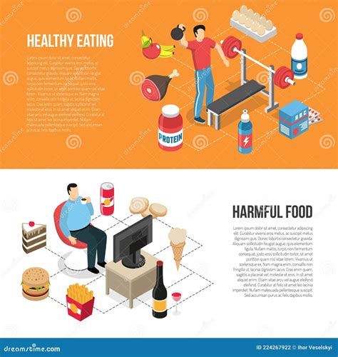 Healthy Unhealthy Lifestyles Isometric Banners Stock Vector