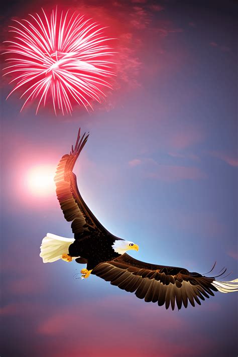 3D Bald Eagle in Flight with Fireworks · Creative Fabrica