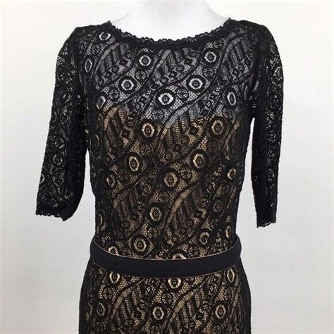 Tadashi Shoji Gown Womens 8 Black Nude Lace Long Slee… Gem