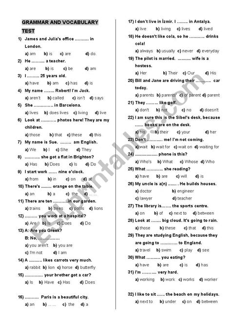 Multiple Choice Test Elementary