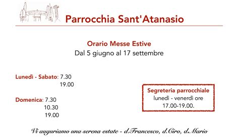 Orari Estivi Parrocchia Sant Atanasio