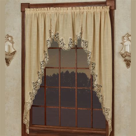 Florentina Antique Gold Lace Trim Long Swag Valance Window Treatment