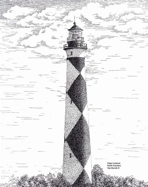 Cape Lookout Lighthouse Drawing by Van Bunch - Fine Art America