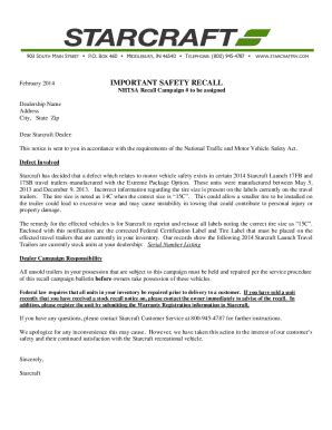 Fillable Online NHTSA Recall Campaign To Be Assigned Fax Email Print