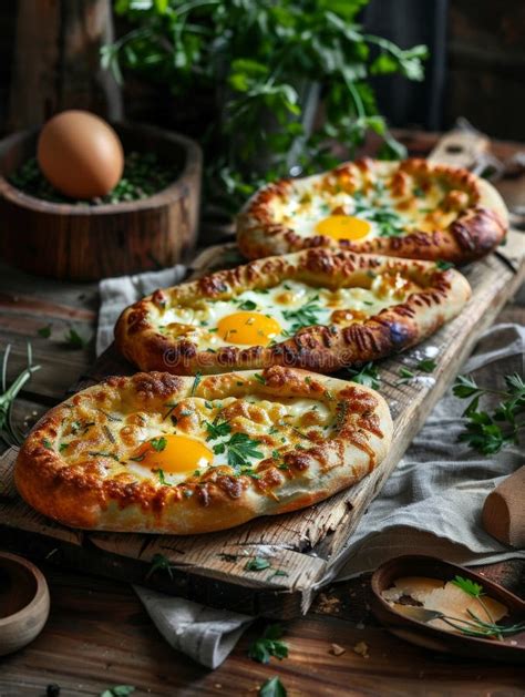 Georgian Khachapuri A Cheese Filled Bread With An Egg Baked In The