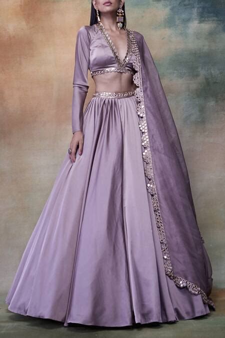 Buy Vvani By Vani Vats Purple Satin Embroidered Lehenga Set Online