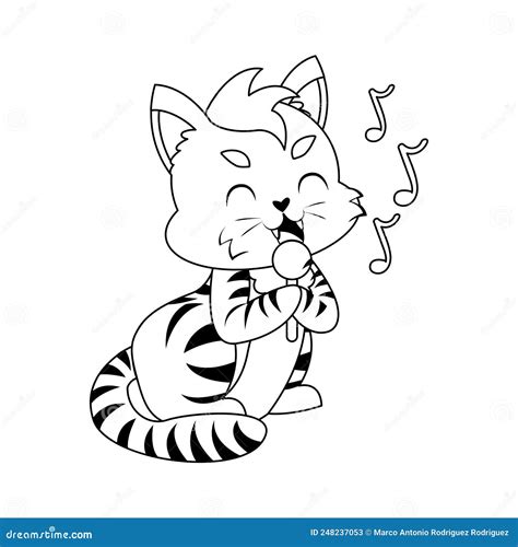 Isolated Happy Cat Character Singing With A Microphone Vector Stock