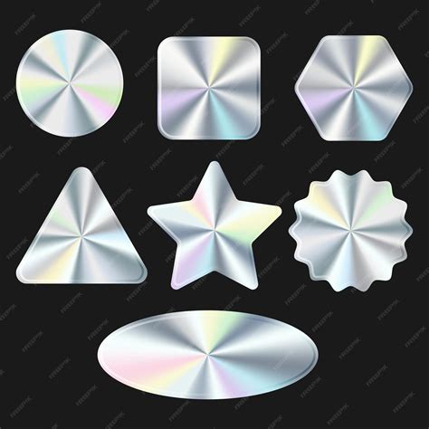 Premium Vector | Holographic stickers mockups Holographic foil sticker for price tag