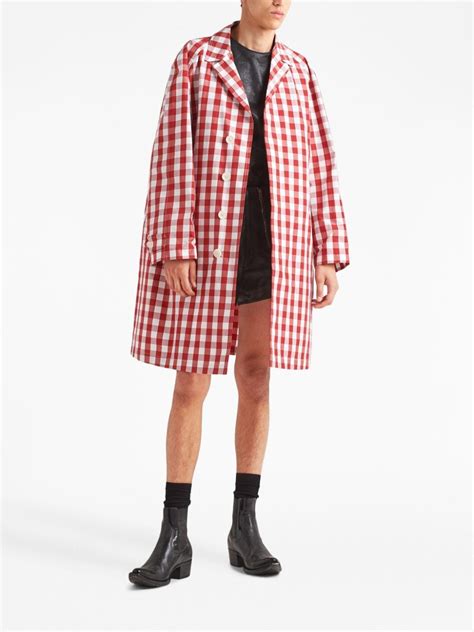 Prada Gingham Check Cotton Coat White FARFETCH UK