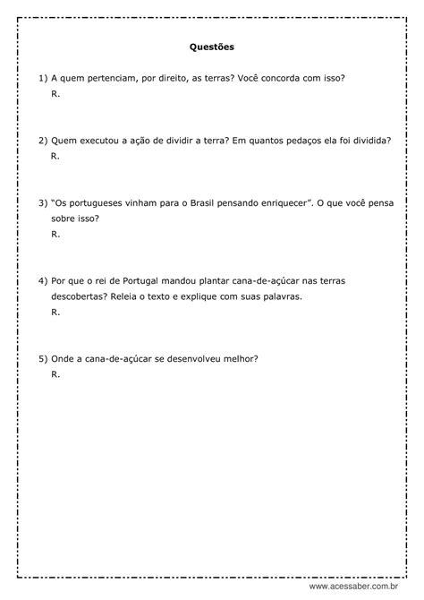 Atividade de história A cana de açúcar 4º ano Acessaber