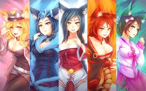 HD Wallpaper League Of Legends Ahri Illustration Lol Fox Nine