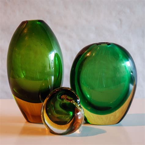 Circa 1950 Flavio Poli Murano Green Yellow Glass Vase For Seguso