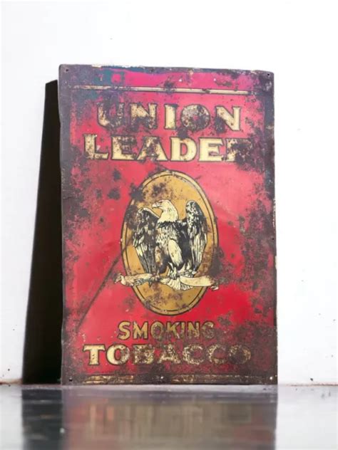 Rare Vintage Union Leader Smoking Tobacco Tin Cigarette Cigar Sign Old