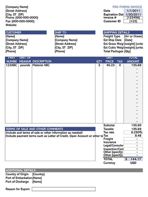 Proforma Invoice Template Word