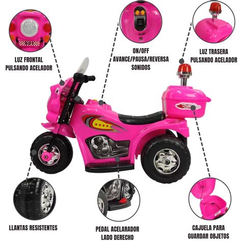 Motocicleta Montable Electrica Pequeña Sonido Luz LED 6v Rosa