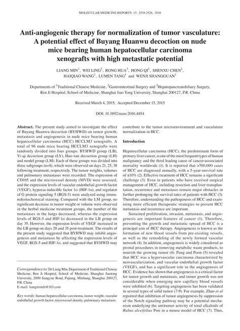 Pdf Antiangiogenic Therapy For Normalization Of Tumor Vasculature A