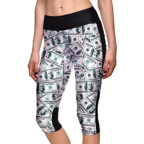 Sexy 2015 Womens 7 Point Pants Fashion Rich Dollar Money Digital Print