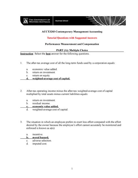 ACCT3203 WEEK8 TUTE ACCT3203 Contemporary Management Accounting