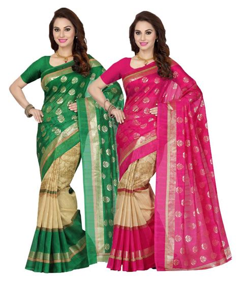 Ishin Green And Beige Bhagalpuri Silk Saree Combos Buy Ishin Green