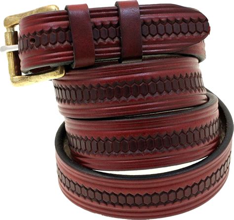 Men 1 14 Burgundy Latigo Embossed Leather Belt Double Loops Nickel