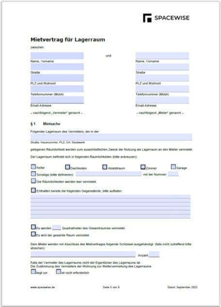 Download Mietvertrag für Lagerraum und Stellplatz Spacewise