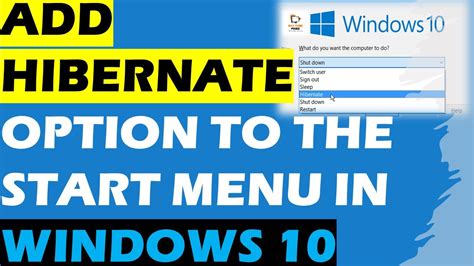 How To Add Hibernate Option To The Start Menu In Windows Youtube