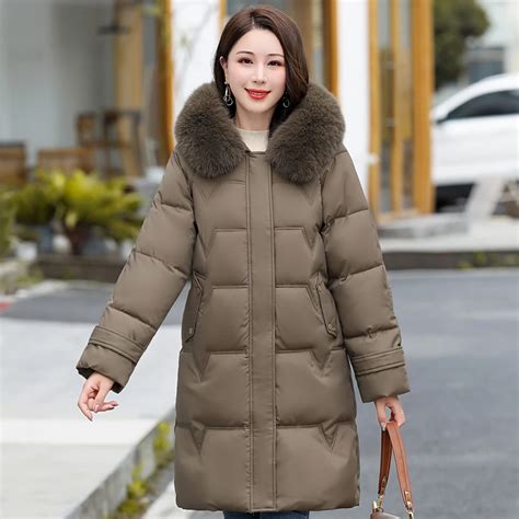 Inverno Mulher Longo Parkas Capuz Gola De Pele Nova Moda