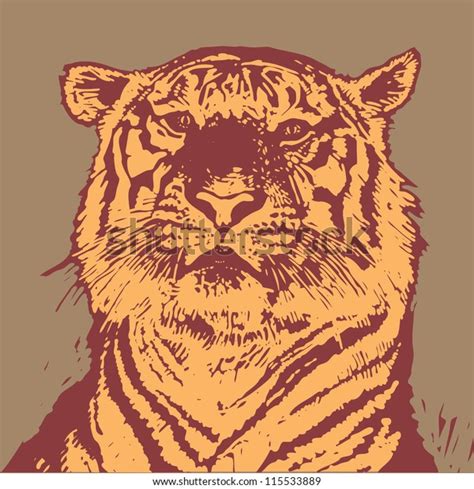 Tiger Head Hand Drawing Engraving Style Vector Illustration