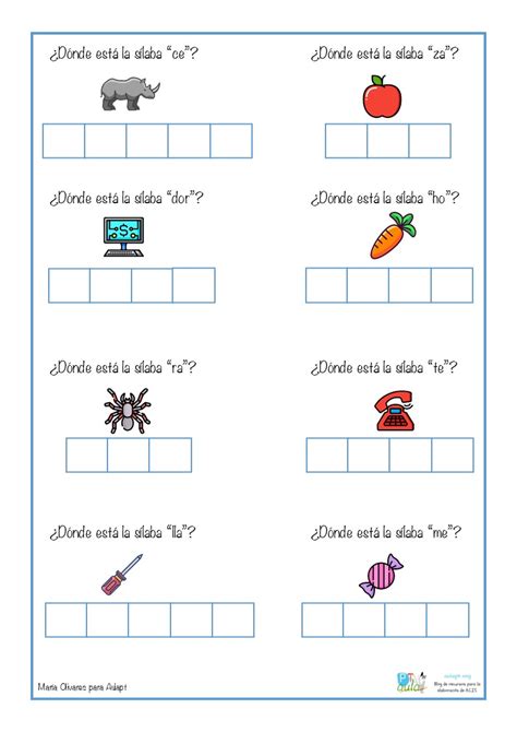 Conciencia silábica Dónde esta la sílaba Aula PT