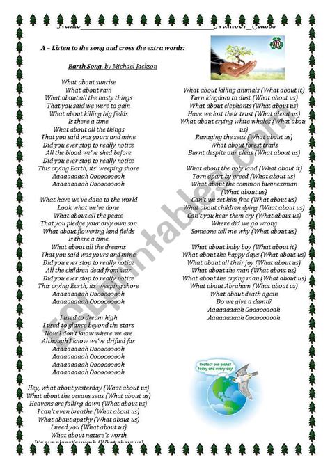 Environment Songs - ESL worksheet by 1961Anucha