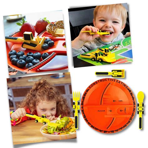 Constructive Eating Childrens Dinnerware Set Construction Plate And