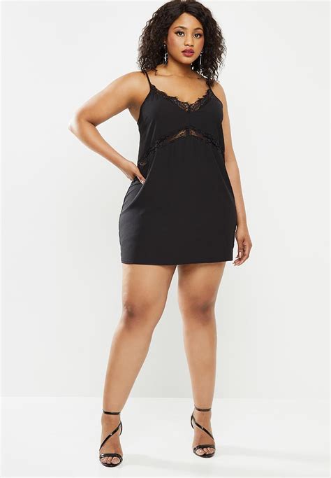 Plus Size Lace Insert Cami Mini Dress Black Missguided Dresses