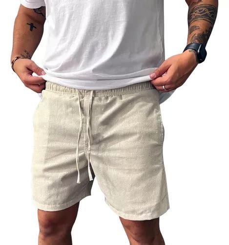 Short Masculino Mauricinho De Linho Cru Leve Slim Premium Frete Gr Tis