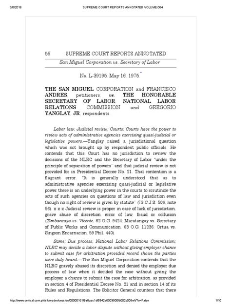 San Miguel Corp Vs Secretary Of Labor Download Free Pdf Judicial