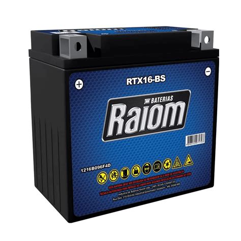 Bateria De Moto Raiom Ytx16 Bs 14ah 12v Selada Rtx14 Bs