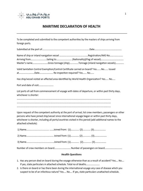 Maritime Declaration Of Health Pdf Port Tonnage