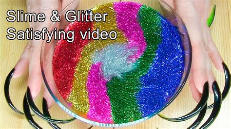 Asmr Mixing Jiggly Water Slime And Glitter Satisfying Slime Videos Youtube