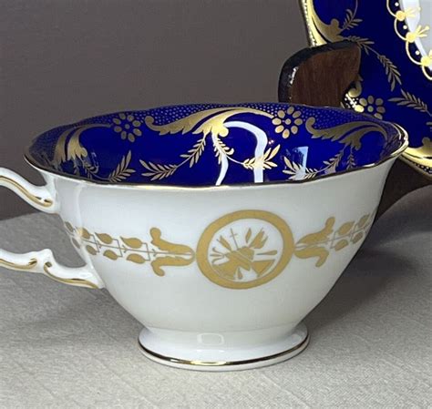 Vintage Minton Cobalt Blue Cup Saucer Hand Painted Gold Gilt H