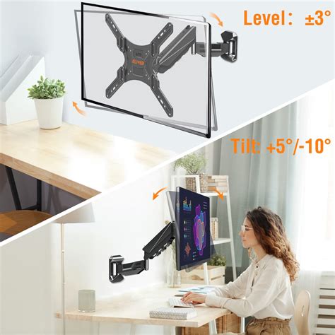 ELIVED Height Adjustable TV Wall Mount For Most 23 55 Inch TVs Spring