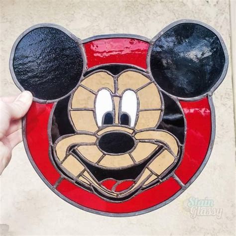 Stained Glass Mouse Etsy Disney Stained Glass Stained Glass Diy Stained Glass Paint