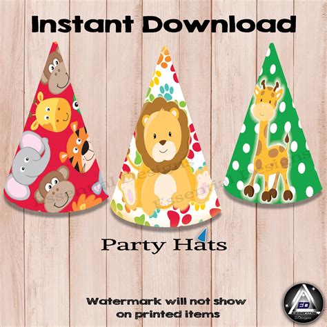 Jungle Party Hats Printable Party Hats Animals Party Decorations