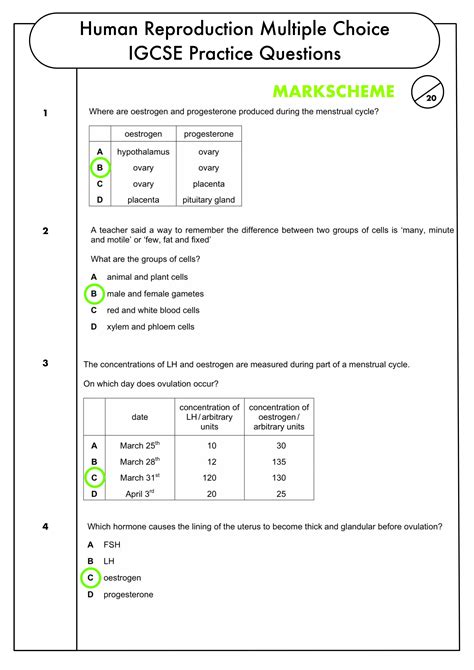 GCSE Biology Multiple Choice Topic Question Packs On Reproduction