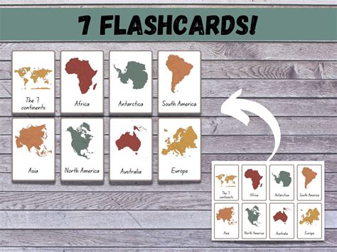 Continents Flashcards Continents Of The World Preschool Etsy