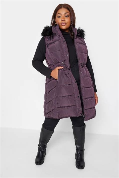 Yours Curve Plus Size Purple Padded Midi Gilet Yours Clothing